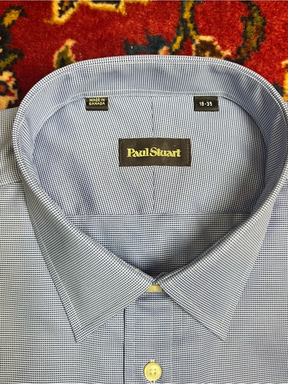 NWT Paul Stuart 18-35 Blue Micro-Check Dress Shirt